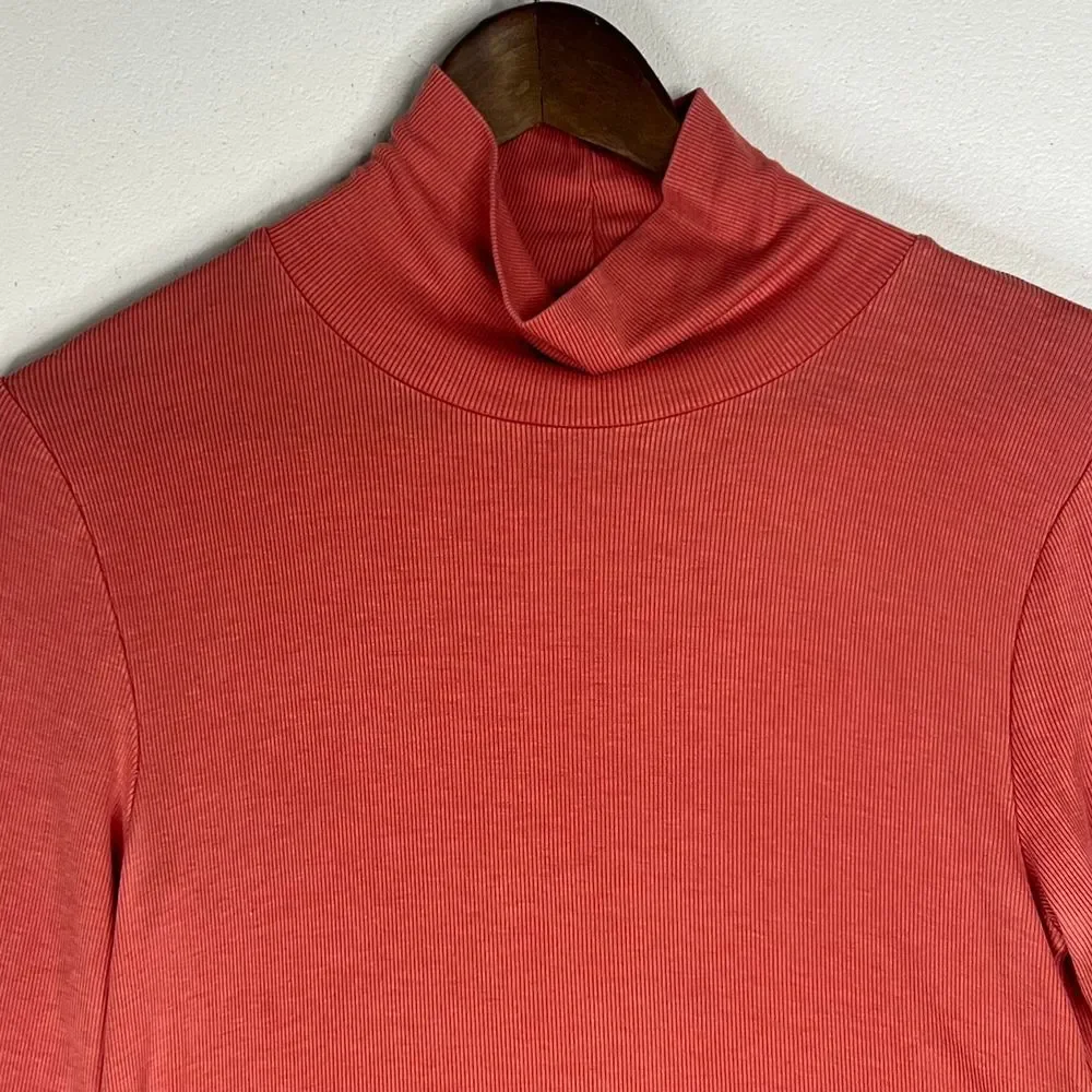 Faherty Tencel Ribbed Turtleneck Long Sleeve Basic Layering Top‎ Salmon Pink M